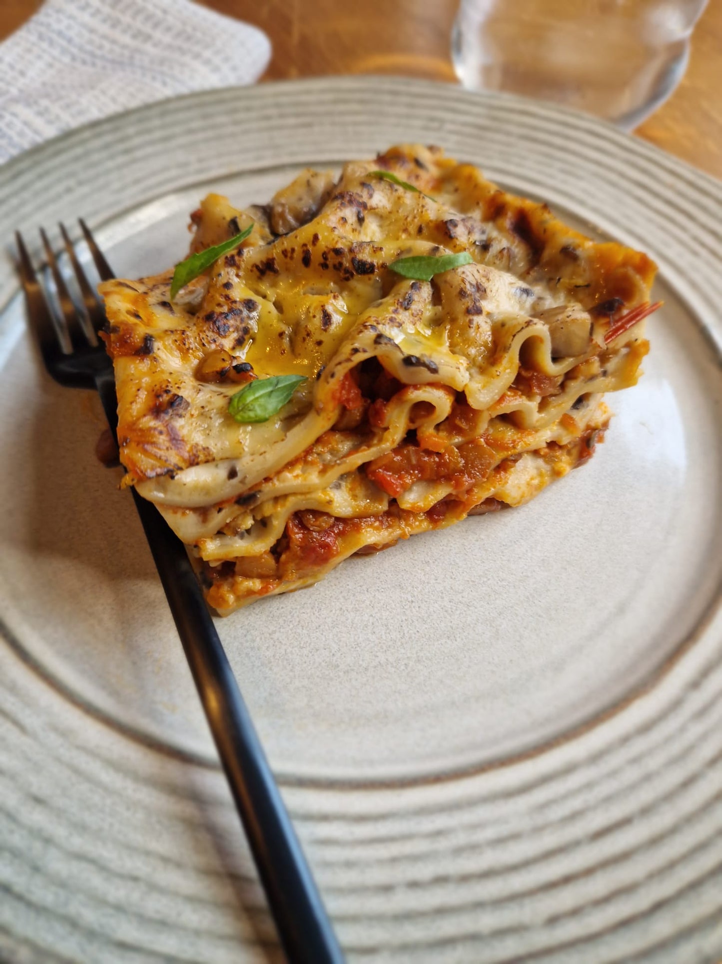 Yellow lentil and mushroom lasagne